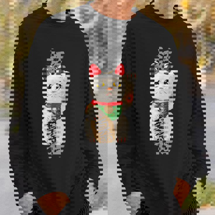 和風招き猫デザイン 縁起物アート 招福と金運アップ スウェットシャツ 彼への贈り物