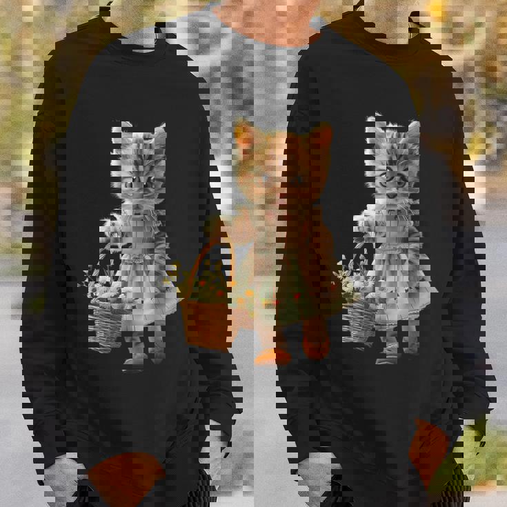 子猫、茶トラ、かわいい、おもしろい、癒し、花かご、ワンピース、可愛い、花束 スウェットシャツ 彼への贈り物