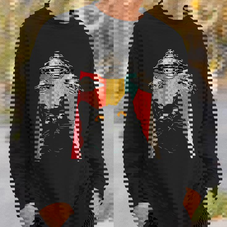 宇宙船 宇宙人 猫 Ufo 黒猫 面白い スウェットシャツ 彼への贈り物