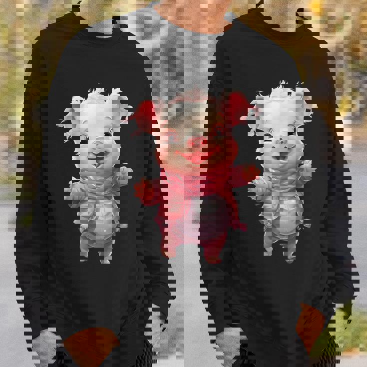 帽子とスカーフを着た豚のクリスマスプレゼント スウェットシャツ 彼への贈り物