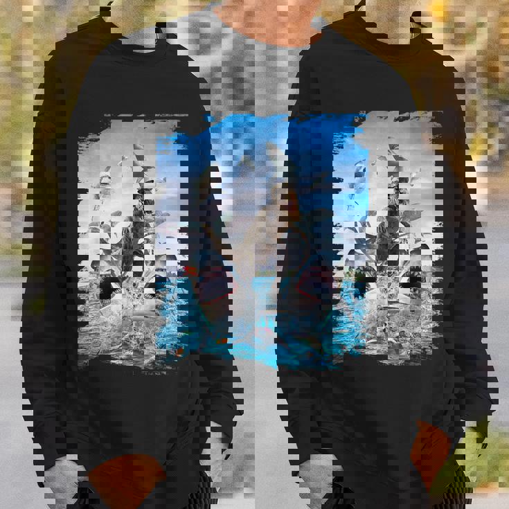 恐竜乗馬サメ ビーチオーシャンサメ サングラス 面白い スウェットシャツ 彼への贈り物