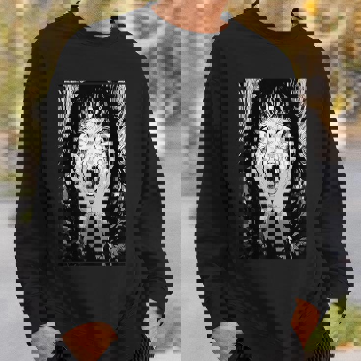 悲鳴 漫画 少女 怖い 目 ホラー ハロウィン 恐ろしい スウェットシャツ 彼への贈り物