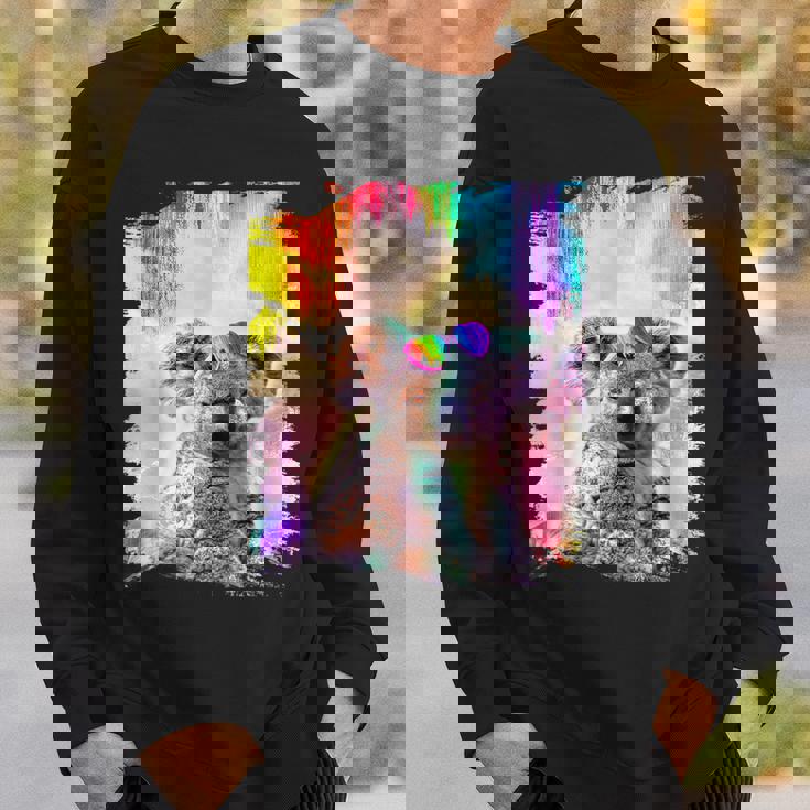 愛のハートのメガネをかけているレインボーコアラ スウェットシャツ 彼への贈り物