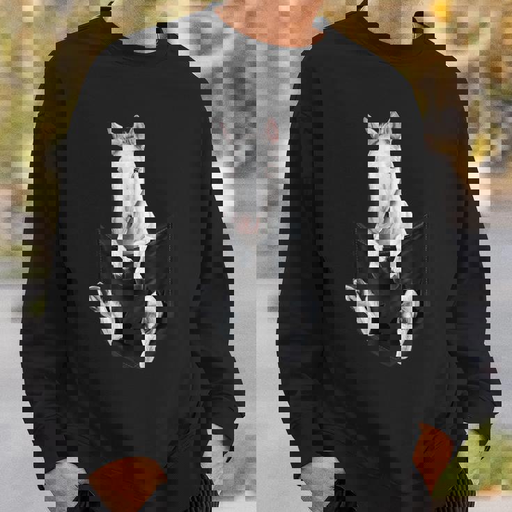 愛らしい白い馬のポケット スウェットシャツ 彼への贈り物