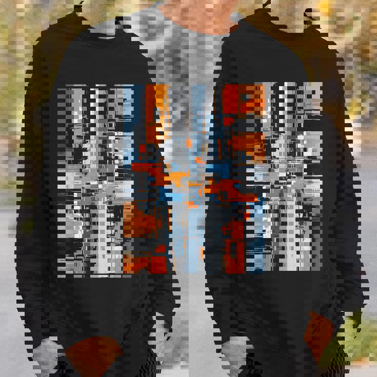 抽象幾何アート オレンジ青 モダン Abstract Geometric Composition スウェットシャツ 彼への贈り物