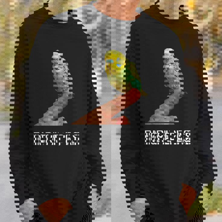 指の上のセキセイインコ 楽しいインコ セキセイインコ 鳥好きのギフト スウェットシャツ 彼への贈り物