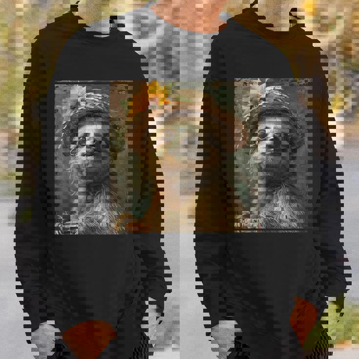 日よけ帽子をかぶったかわいいナマケモノ、面白いナマケモノ スウェットシャツ 彼への贈り物