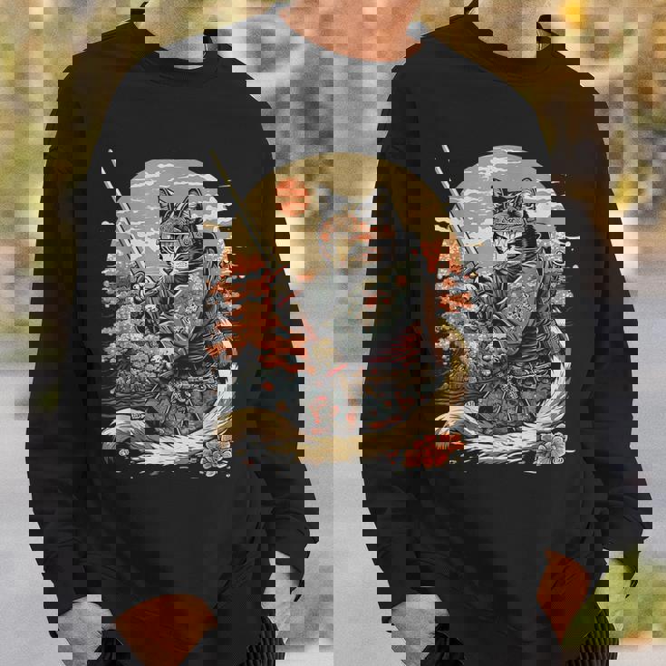 日本のサムライキャットプリント スウェットシャツ 彼への贈り物