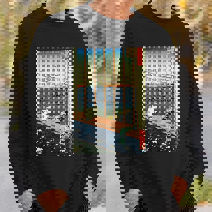 日本のヴィンテージアート 日本美術 浮世絵 日本の 多色刷 木版画 ネコ 猫 富士山 歌川 広重 スウェットシャツ 彼への贈り物