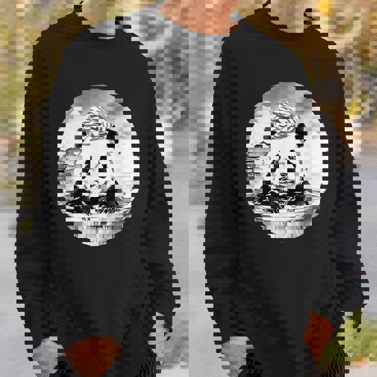 日本の温泉 パンダ 面白い 水墨画 温泉旅行 入浴 銭湯 お風呂 バスタイム 動物 和風 スウェットシャツ 彼への贈り物