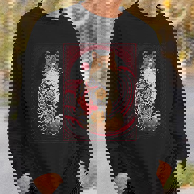 日本の鯉タトゥー猫アート美的ヴィンテージライジングサン スウェットシャツ 彼への贈り物