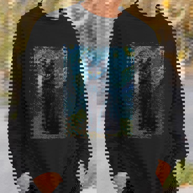 星月夜 ヴィンセント・ヴァン・ゴッホ 黒猫 レトロ絵画 猫 長袖tシャツ スウェットシャツ 彼への贈り物