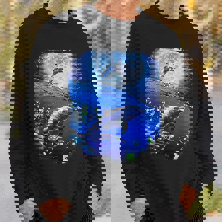 月 イルカ 宇宙 イルカ スウェットシャツ 彼への贈り物