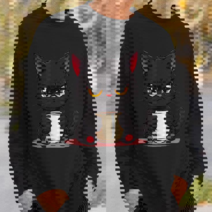 朝が嫌いなコーヒーと可愛い黒猫 スウェットシャツ 彼への贈り物