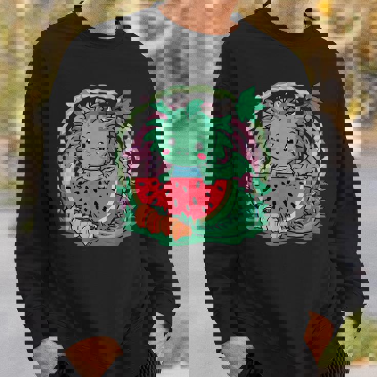 桃とスイカの漫画かわいいドラゴン スウェットシャツ 彼への贈り物