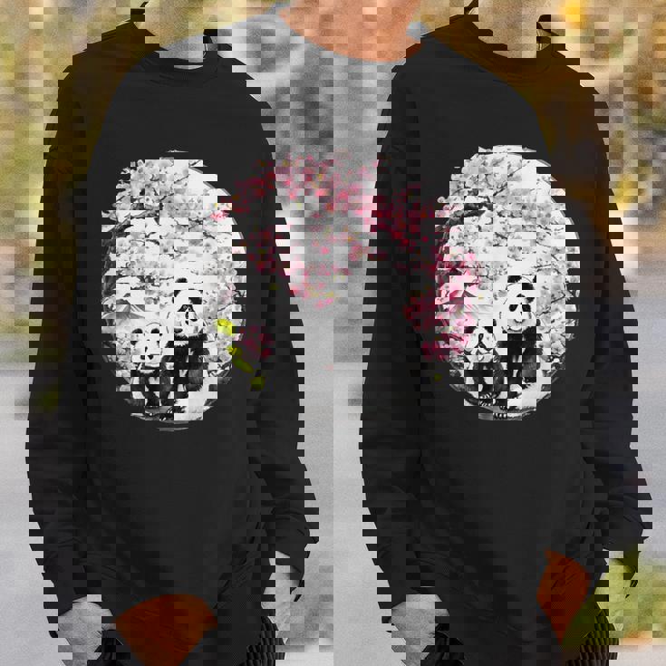 桜 パンダ お花見 親子 春 水墨画 和風 動物 スウェットシャツ 彼への贈り物