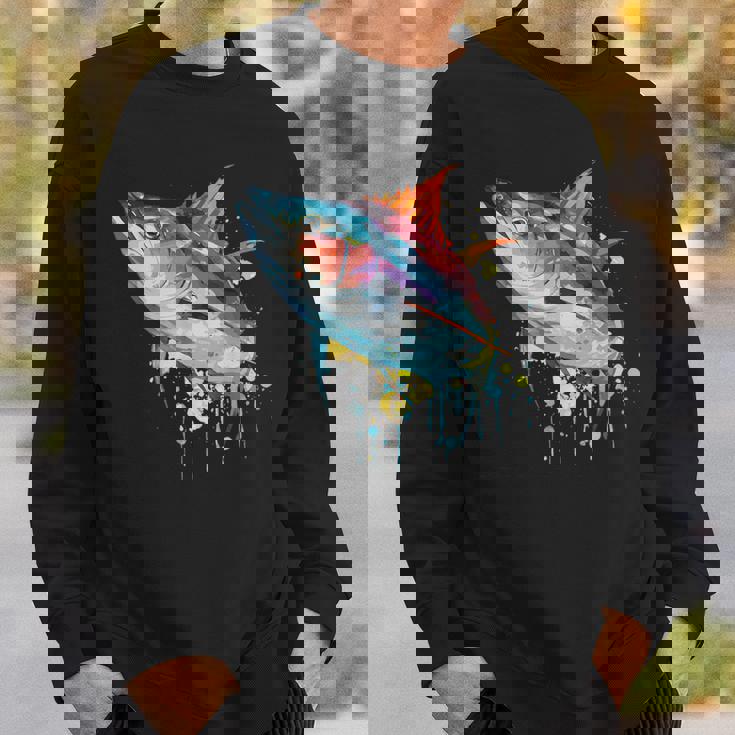 水彩 マグロ 魚 カラフル 海釣り 釣り スウェットシャツ 彼への贈り物