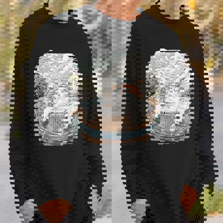 温泉 風呂 子猫 ペット好き 日本画 かわいい 猫 スウェットシャツ 彼への贈り物