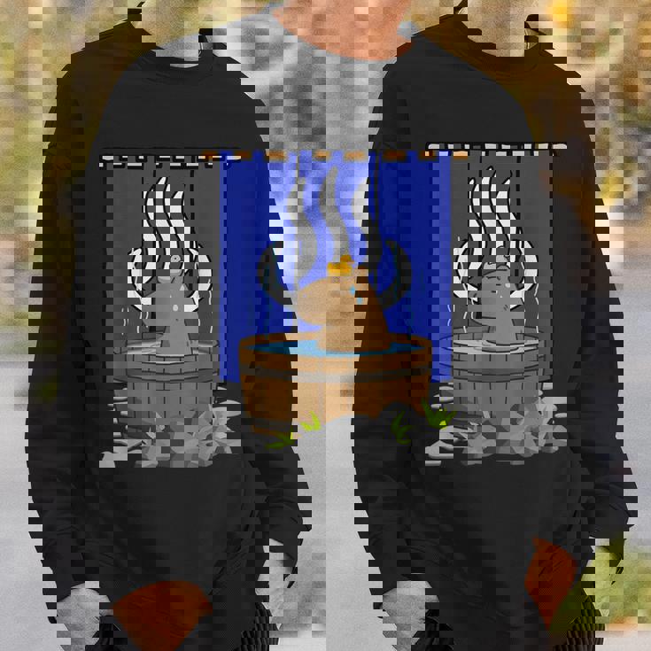 温泉に浸かるかわいいカピバラ スウェットシャツ 彼への贈り物