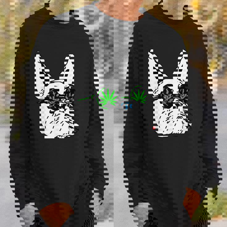 犬のサングラス喫煙420クールな雑草大麻マリファナ スウェットシャツ 彼への贈り物