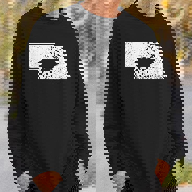 狩猟ヘラジカまたはワピティ ネブラスカ地図アートハンター スウェットシャツ 彼への贈り物