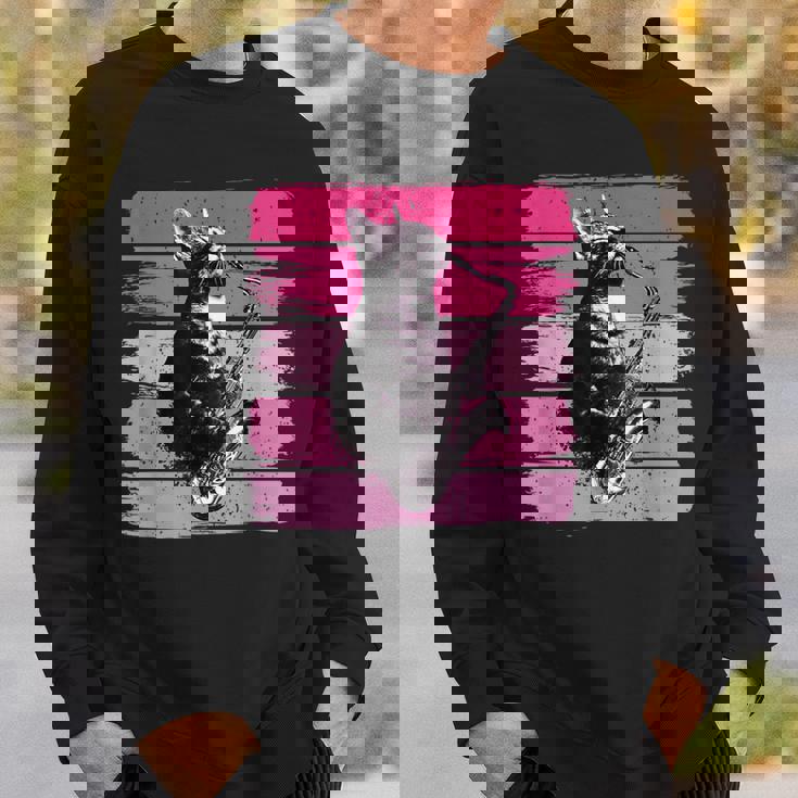 猫 演奏 サックス おもしろい 猫 ジャズ サックス レトロ サックス スウェットシャツ 彼への贈り物