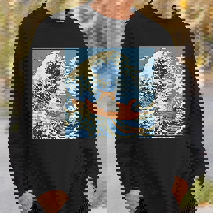 猫 葛飾北斎 神奈川沖浪裏 ネタ 冗談 ギャグ かわいい スウェットシャツ 彼への贈り物