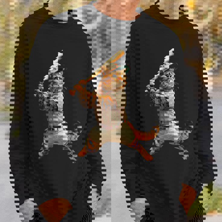 猫 面白いtシャツ 野球 ネコ ベースボール おもしろ 服 ネタ メンズ 野球部 おもしろグッズ 大人 子供 スウェットシャツ 彼への贈り物