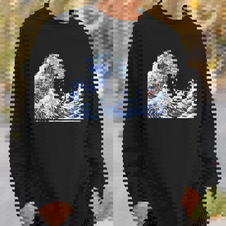 猫がサーフィンをする神奈川の大波 面白い猫の波 かわいい猫、猫好き、かわいい猫 スウェットシャツ 彼への贈り物