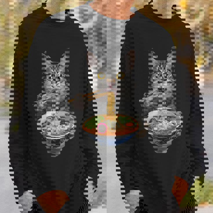 猫がラーメンを食べる リアル スウェットシャツ 彼への贈り物