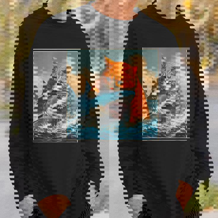 猫のサメ、面白い猫がサメを噛むサメ、サメと猫 スウェットシャツ 彼への贈り物