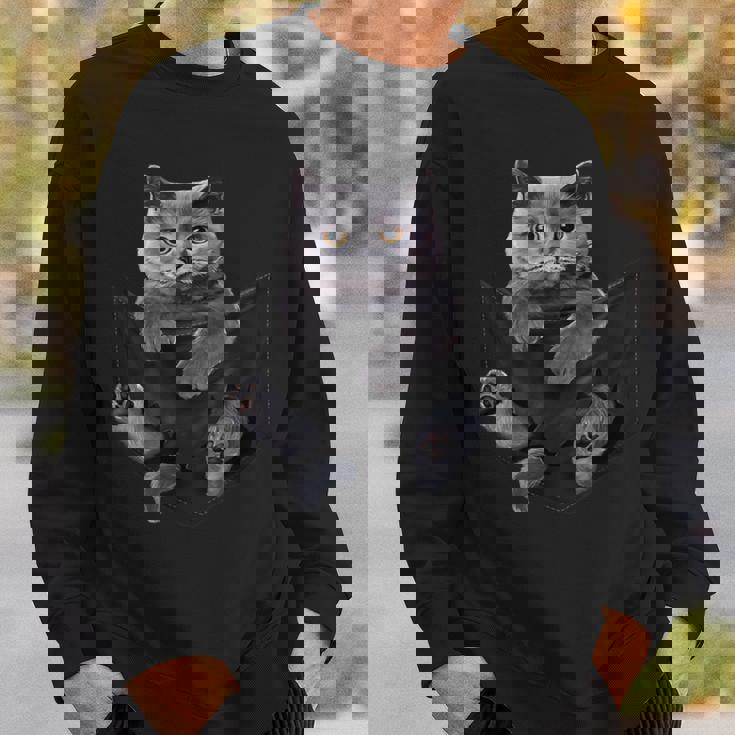 猫好き ブリティッシュショートヘア ポケット入り 面白い子猫 スウェットシャツ 彼への贈り物