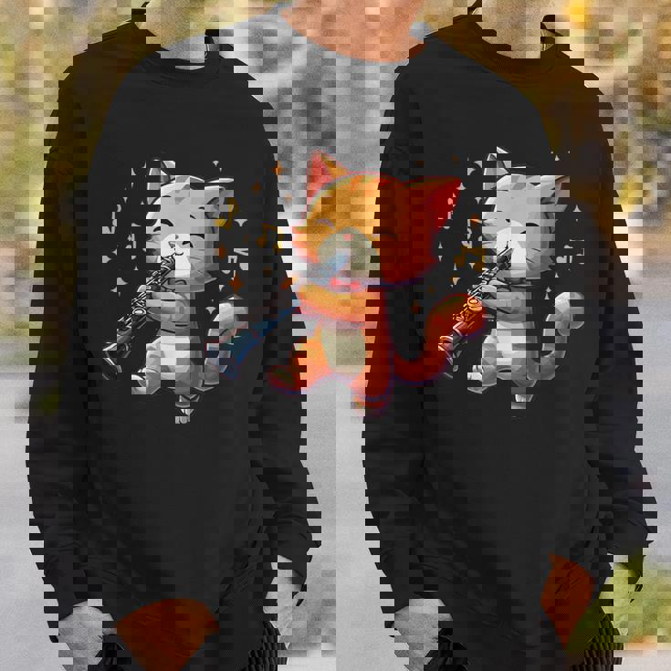 猫好きのためのかわいい猫のデザイン 猫がクラリネットを弾く スウェットシャツ 彼への贈り物