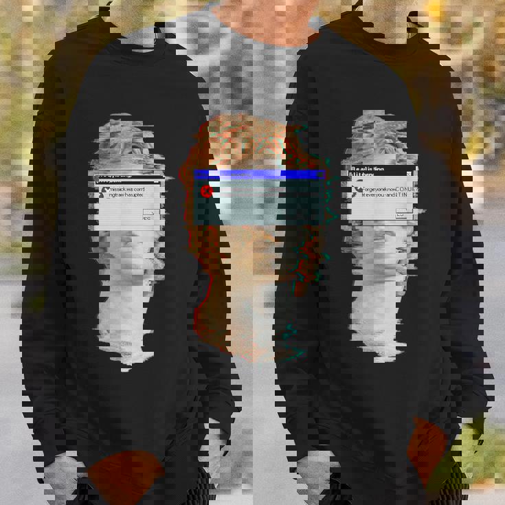 現実は曲がっている。エラーポップアップ付きの美的ギリシャ像 スウェットシャツ 彼への贈り物