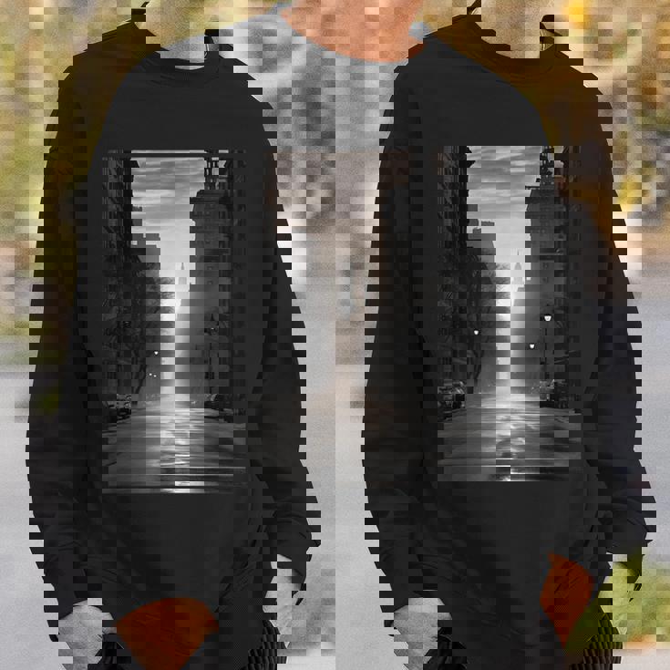 白黒写真 街の街の夕焼け写真 スウェットシャツ 彼への贈り物