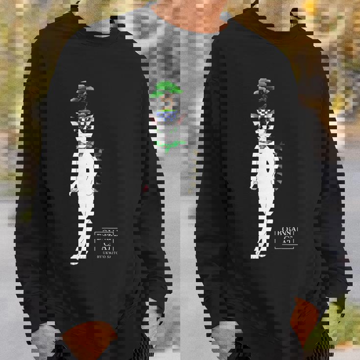 盆栽ねこ 頭に松の盆栽を乗せたハチワレ猫 スウェットシャツ 彼への贈り物