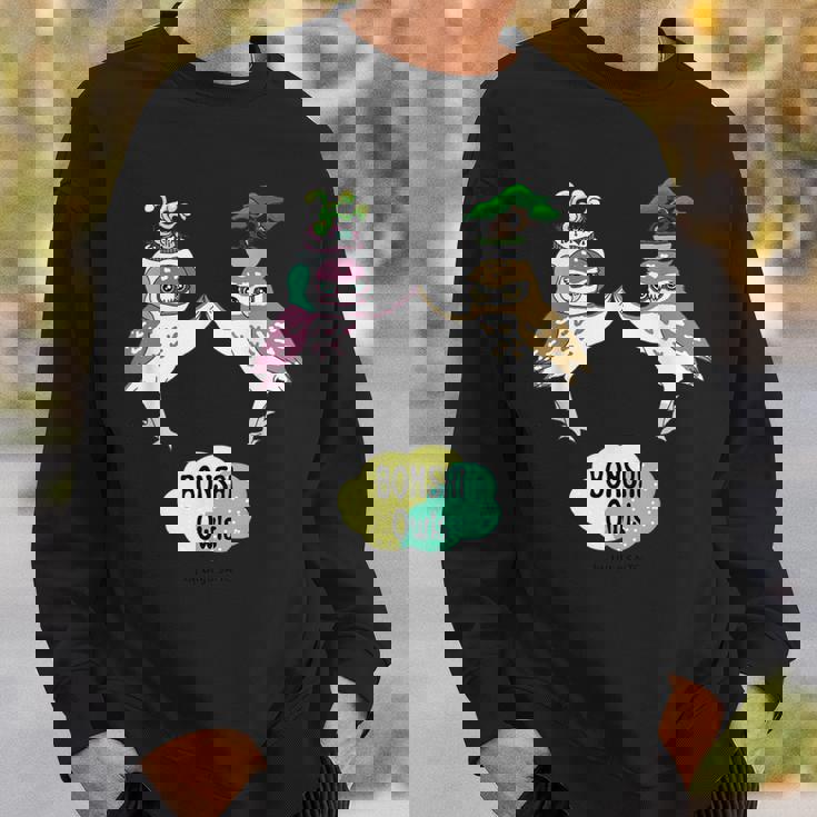 盆栽フクロウと宇宙盆栽フクロウ スウェットシャツ 彼への贈り物