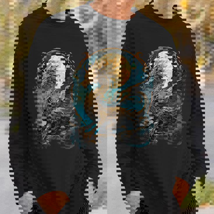 美しいルナゴールドドラゴン フローラルアートノボー スウェットシャツ 彼への贈り物