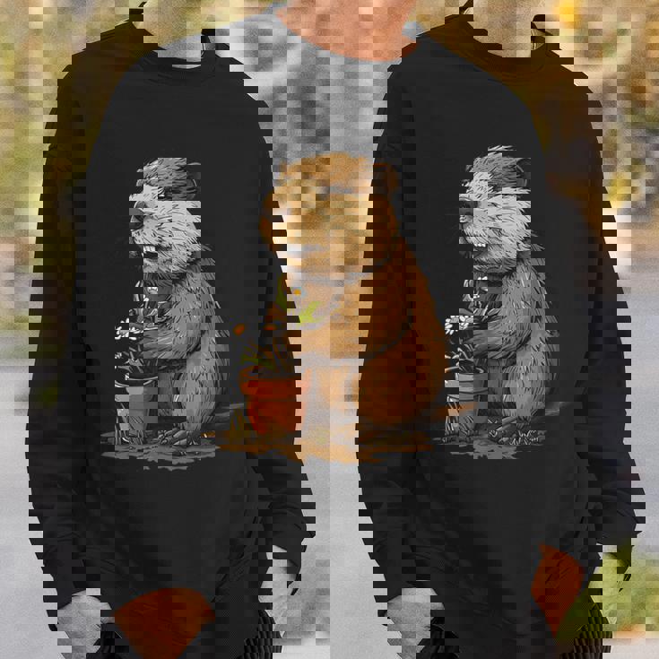 自然からインスピレーションを得た衣装愛好家のための鉢植え付き楽しいビーバー スウェットシャツ 彼への贈り物