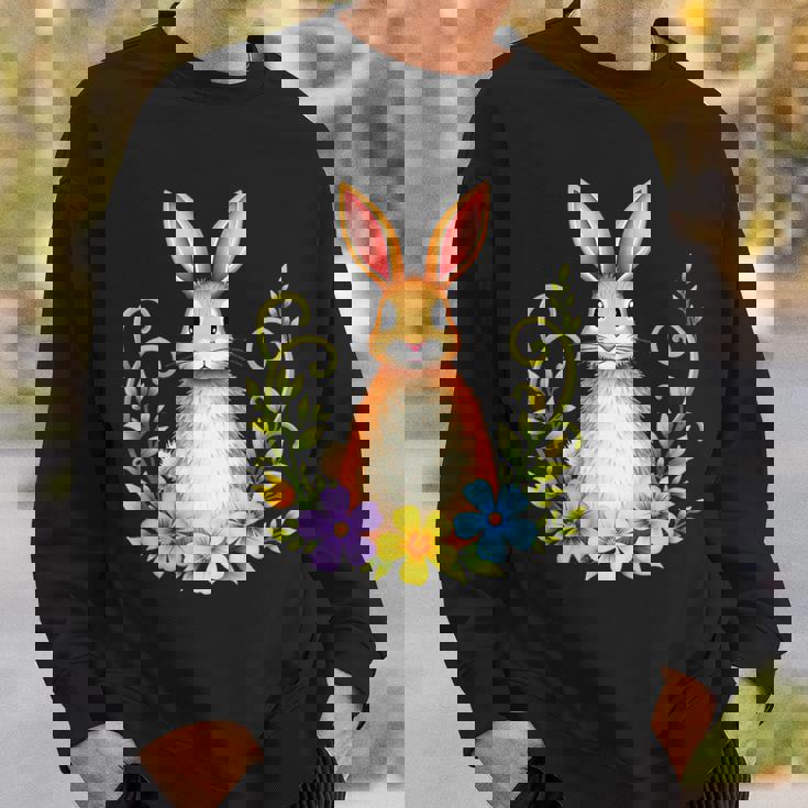 花と葉を持つ愛らしいウサギ 自然デザイン スウェットシャツ 彼への贈り物