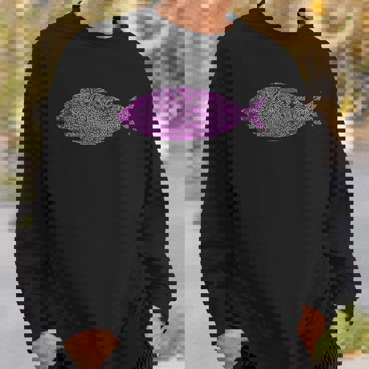 複雑なピンクの魚のイラスト 葉の付いた芸術的なデザイン スウェットシャツ 彼への贈り物