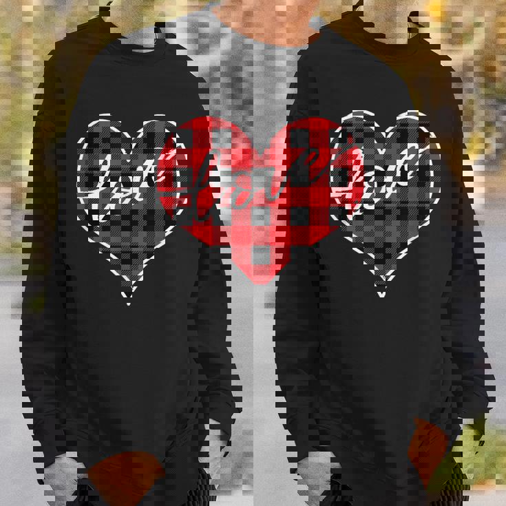 赤黒チェックハート「Love」 スウェットシャツ 彼への贈り物