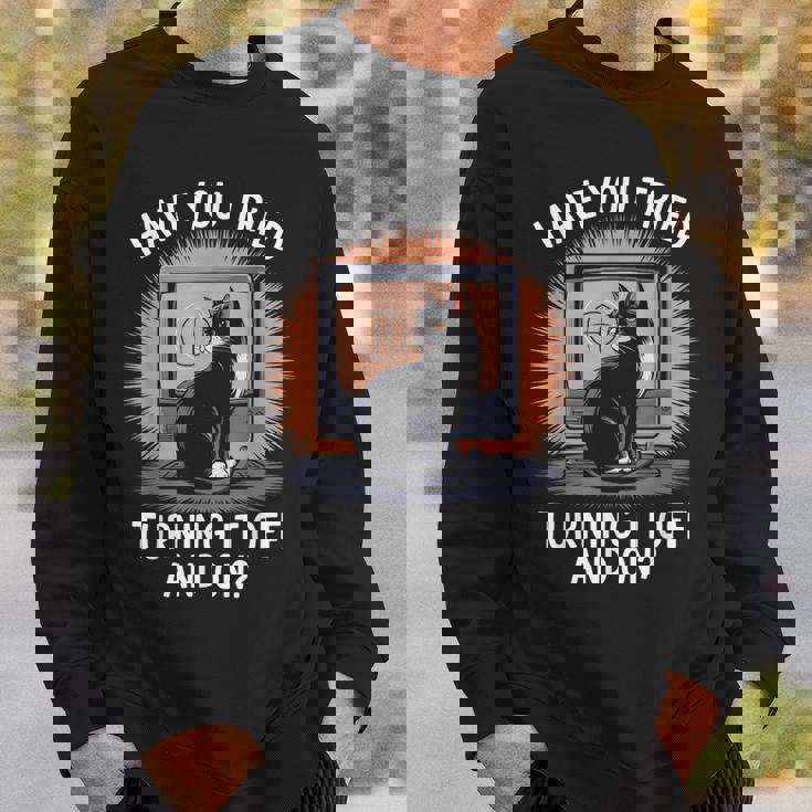 電源を切ってオンにしてみましたか猫が大好きなitコンピューター スウェットシャツ 彼への贈り物