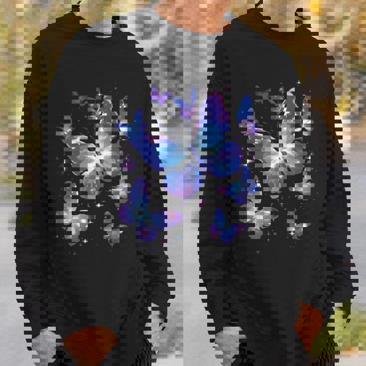 青と紫の模様の蝶たち 昆虫プリント スウェットシャツ 彼への贈り物