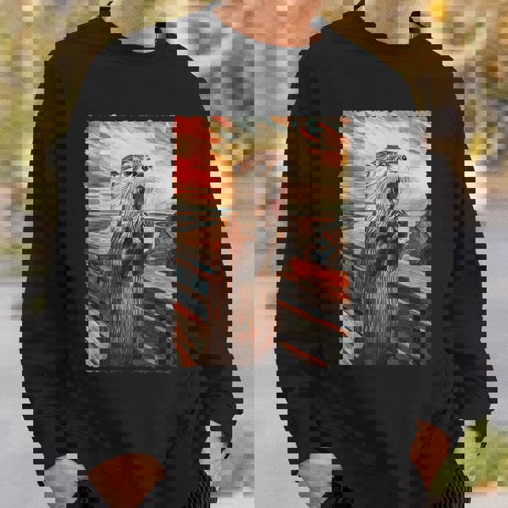 面白い レトロ ムンク 悲鳴 芸術的 絵画 パロディ カワウソ 恋人 スウェットシャツ 彼への贈り物