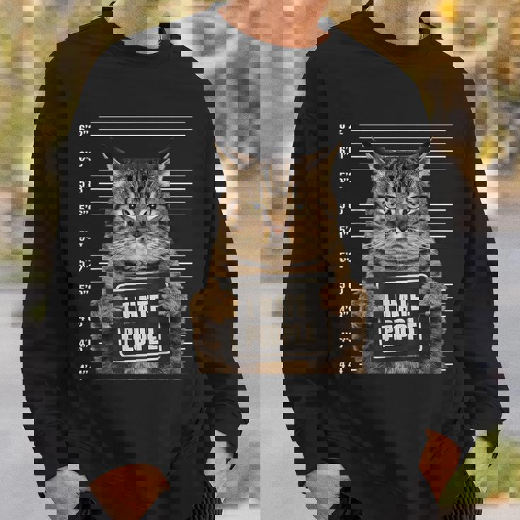 面白い 逮捕された犯罪者猫 マグショット I Hate People Cat Lover スウェットシャツ 彼への贈り物