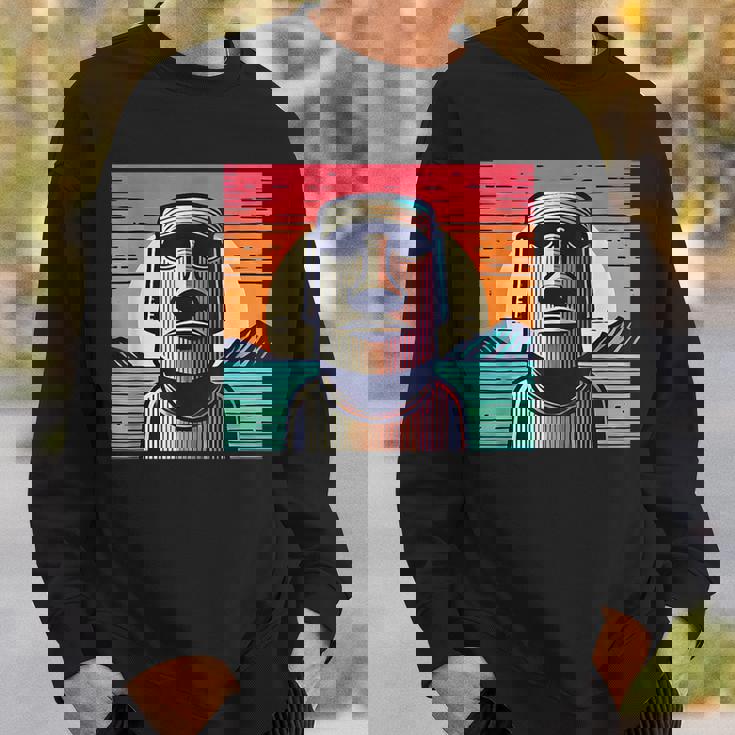 面白いイースター島像 レトロなモアイヘッドラパヌイv3 スウェットシャツ 彼への贈り物