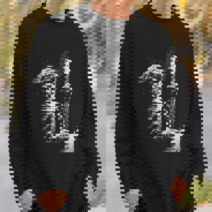 面白いギター 猫 ギターを弾く スウェットシャツ 彼への贈り物