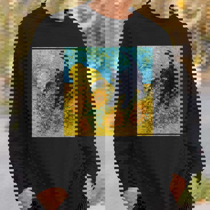 面白いゴッホのひまわり、猫のミーム、黒猫のアート。 スウェットシャツ 彼への贈り物