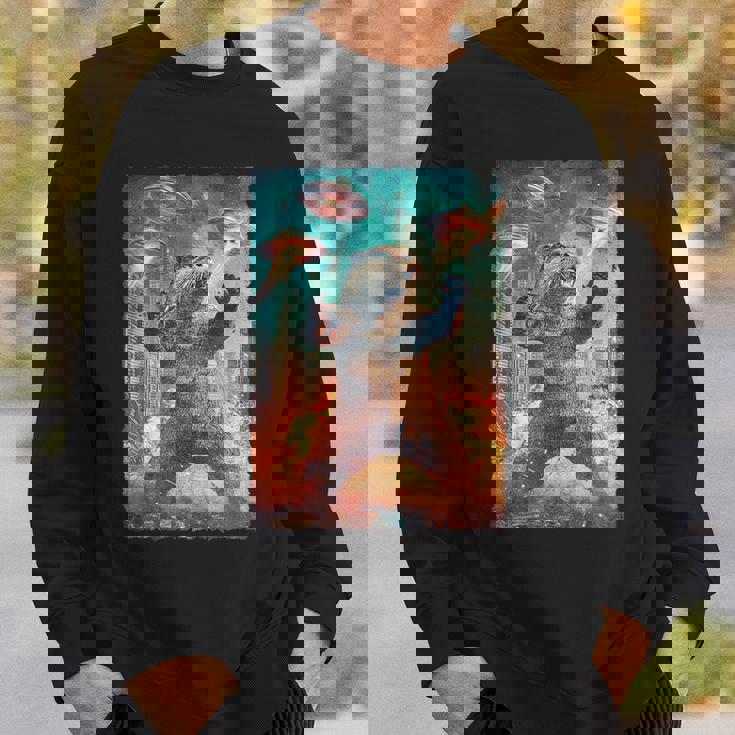 面白いレトロな日本の怪獣モンスターカワウソの自撮り写真東京ufo スウェットシャツ 彼への贈り物